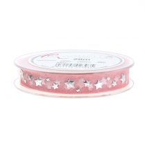 Artículo Cinta navideña organza rosa con motivo de estrella 15mm 20m