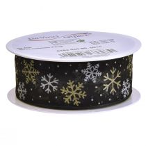 Artículo Cinta navideña organza copos de nieve oro negro 40mm 15m