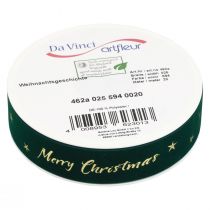 Artículo Cinta de regalo, cinta navideña, cinta de terciopelo Verde Feliz Navidad 25mm 20m