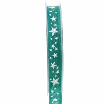 Cinta de yute con motivo estrella verde petróleo 15mm 15m