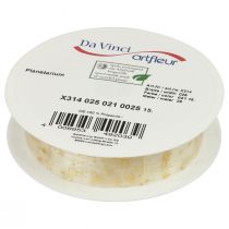 Artículo Cinta Navidad, cinta de organza blanca con estampado de estrellas 25mm 25m