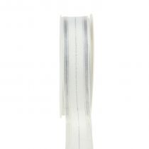 Cinta navideña con rayas transparentes de lurex blanco, plata 25mm 25m