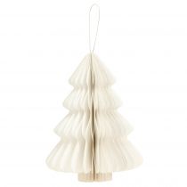 Artículo Adorno colgante para árbol de Navidad, papel, blanco y plateado, 20 cm, juego de 5