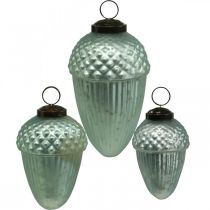 Adornos para árboles de Navidad bellota de cristal menta 11-14,5 cm juego de 3
