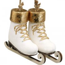 Árbol de Navidad decoración patines de hielo dorado, blanco 10×8×3cm 2 pares