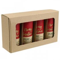 Artículo Velas de Adviento rojas "Feliz Navidad" de estearina y cera de colza para decoración navideña, juego de 4, 130/60 mm