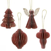 Artículo Decoración navideña adornos para árboles de papel Burdeos 6cm 12 piezas