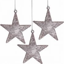 Adorno navideño estrella colgante brillo rosa 10cm 12pcs
