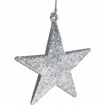 Adorno navideño estrella colgante plata brillo 9cm 12pcs