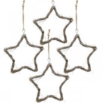 Artículo Adorno navideño estrella olmo estrellas para colgar blanco lavado 20cm 4uds