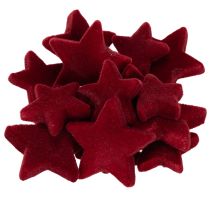 Artículo Adornos navideños, estrellas, flocados color burdeos, decoración de mesa, 4-5 cm, 40 piezas