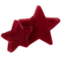 Artículo Adornos navideños, estrellas, flocados color burdeos, decoración de mesa, 4-5 cm, 40 piezas