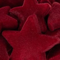 Artículo Adornos navideños, estrellas, flocados color burdeos, decoración de mesa, 4-5 cm, 40 piezas