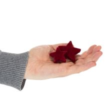 Artículo Adornos navideños, estrellas, flocados color burdeos, decoración de mesa, 4-5 cm, 40 piezas