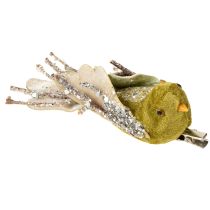 Artículo Decoración navideña pájaro en clip verde, purpurina 12cm 6 piezas surtidas