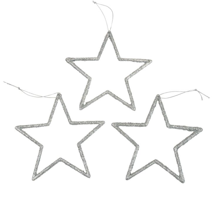 Artículo Colgante estrella decoración navideña brillo plateado 12cm 12uds