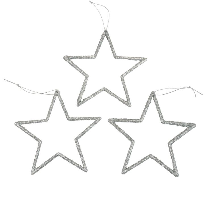 Artículo Decoración navideña estrella colgante plata brillo 12cm 12 piezas