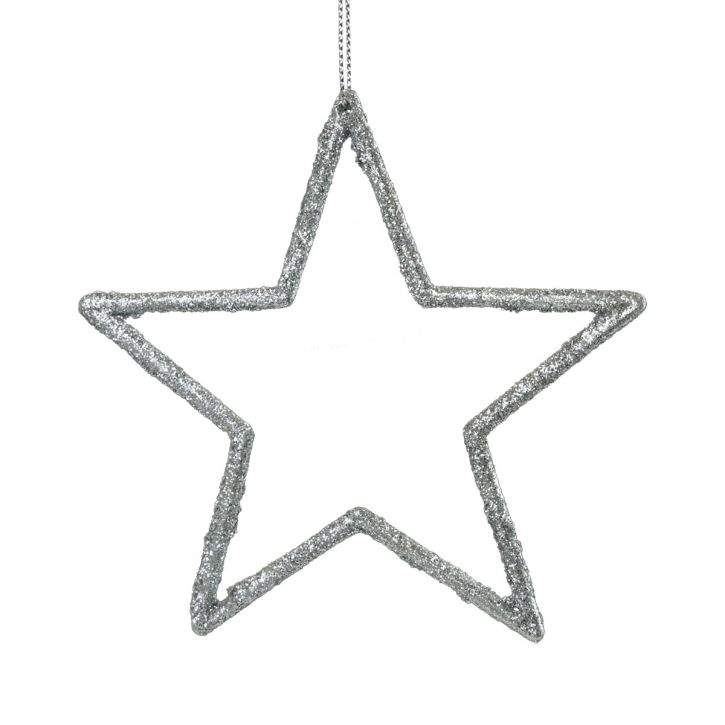 Artículo Decoración navideña estrella colgante plata brillo 12cm 12 piezas