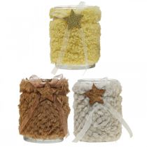 Artículo Decoración navideña farol vidrio piel sintética H12cm Ø9.5cm 3pcs