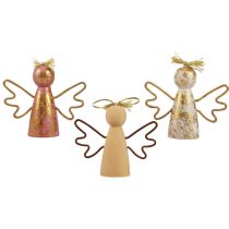 Ángel navideño decoración de madera percha decorativa dorada 9×3×7,5cm 6uds