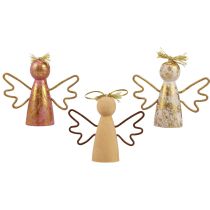 Artículo Ángel navideño decoración de madera percha decorativa dorada 9×3×7,5cm 6uds