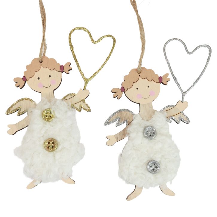 Ángel navideño con corazón Adornos para árboles de Navidad madera 14,5 cm 8 piezas