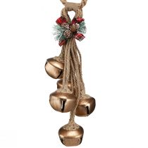Artículo Grandes campanas navideñas doradas con lazo y ramas de abeto, decoración festiva para puertas y habitaciones, 51 cm