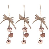 Artículo Campanas de Navidad Decoraciones para árboles de Navidad cobre rosa Ø3,5cm 3ud