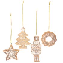 Artículo Adornos navideños, pan de jengibre, aspecto de glaseado, cascanueces, estrella, árbol, corona, 6 cm, 4 piezas