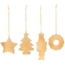Artículo Adornos navideños, pan de jengibre, aspecto de glaseado, cascanueces, estrella, árbol, corona, 6 cm, 4 piezas