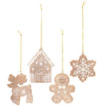 Artículo Adornos navideños, diseño de pastel de miel, reno, hombre de jengibre, copo de nieve, 7 cm, 4 piezas