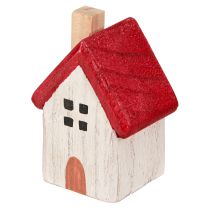 Artículo Casa de Navidad de madera Decoración navideña blanca roja 7cm 6 piezas