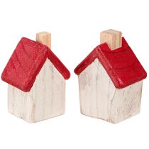 Artículo Casa de Navidad de madera Decoración navideña blanca roja 7cm 6 piezas