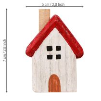 Artículo Casa de Navidad de madera Decoración navideña blanca roja 7cm 6 piezas