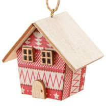 Artículo Casitas navideñas para colgar papel madera rojo 5,5cm 6 uds