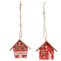 Artículo Casitas navideñas para colgar papel madera rojo 5,5cm 6 uds
