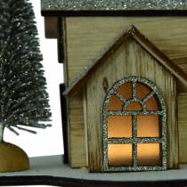 Casa navideña con iluminación LED natural, madera brillante 20 × 17 × 15cm