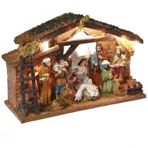 Artículo Belén navideño con figuras y LED pintado a mano 23×14cm