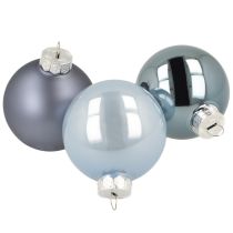 Artículo Juego de bolas decorativas de cristal, gris azulado, superficie mate, brillante, 5 cm, 24 unidades