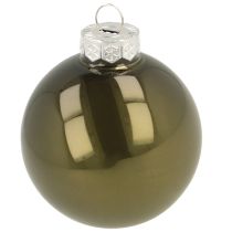 Artículo Juego de 2 bolas de cristal para árbol de Navidad brillantes en colores oliva y arena con colgador de 5 cm, 24 unidades