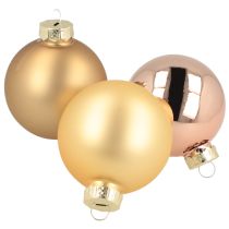 Artículo Trío de bolas navideñas doradas y rosadas: elegante juego de 3 con brillo y estilo, 5 cm, 24 piezas
