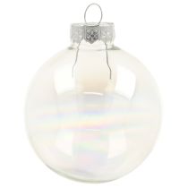 Artículo Bola navideña de cristal perlado transparente con efecto iridiscente y colgador de metal, 5 cm, 24 unidades