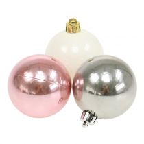 Artículo Mezcla de bolas navideñas rosa, gris, blanco Ø5.5cm 10p