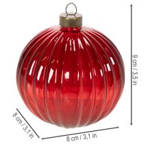 Artículo Adornos navideños de cristal, rojos, 8 cm, 12 unidades