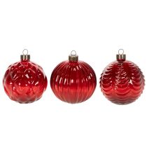 Artículo Adornos navideños de cristal, rojos, 8 cm, 12 unidades