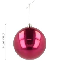 Artículo Bola de Navidad de plástico grande para árbol de Navidad rosa Ø14cm