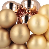 Artículo Bola de Navidad de cristal dorado rosa con reflejos de bayas, Ø40 mm, 32 unidades