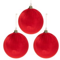 Artículo Bola de Navidad con aspecto de terciopelo rojo, bola grande para árbol de Navidad de 20 cm, 3 piezas