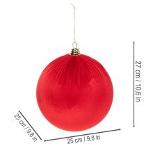 Artículo Bola navideña de terciopelo rojo, bola decorativa grande para colgar, 25 cm, 2 piezas