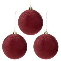 Artículo Adorno navideño grande de terciopelo rojo, 20 cm, 3 piezas